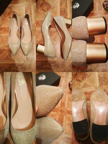 женские брендовые туфли недорого: 37р из Франции, женские туфли классические, "лодочки", золотистого — 1