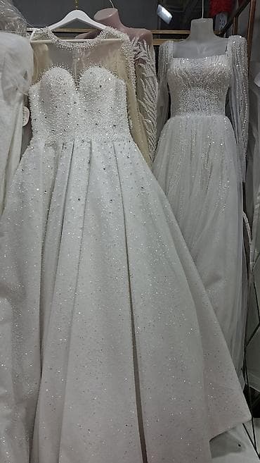 свадебные платья с камнями: Свадебное платье, Со шлейфом, Фатин, Пышное, Пайетки, Новый — 1