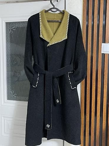 Пальто, Халат, Осень-весна, По колено, С поясом, Стандарт