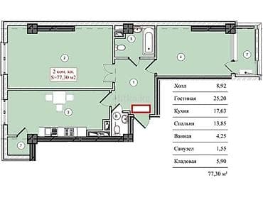 кыварти: 2 комнаты, 77 м², Элитка, 3 этаж, Готовая ПСО (под самоотделку) — 9