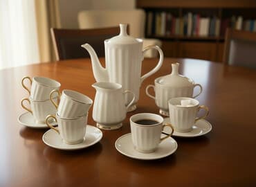 чайные сервиз: Набор посуды и лабораторной утвари. 1) Чайный сервиз из тонкого — 6