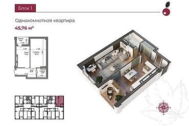 Кыймылсыз мүлк: 1 бөлмө, 45 м², Элитка, 2 кабат, Даяр ПСО (өзү оңдоп түзөтүп бүтүү үчүн) — 3