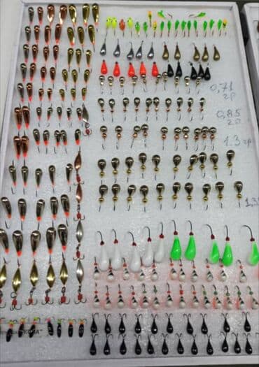 купить прикормочный кораблик бу: Набор жерлиц 10 шт.Мормышки вольфрам светящ. 
простые — 5