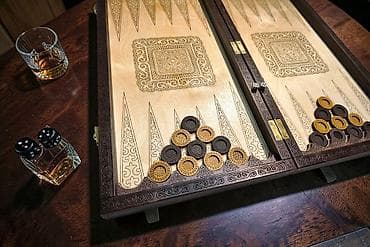 спорт товар: Нарды-шахматы-шашки, 3-в-1 с резным деревянным кейсом - Изысканный — 3