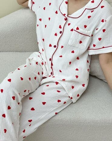 белая ночная сорочка: Пижама, Муслин, На пуговицах, L, M, S — 2