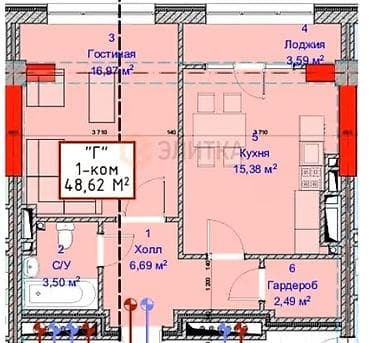 Квартиры: 1 комната, 47 м², Асанбай мкр 8 этаж, ПСО (под самоотделку) — 2