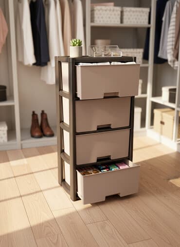 Комод «колорит» узкий 4 полки Черно-прозрачный Бежевый и венге -