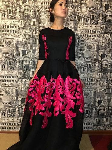 платье для танцев: Вечернее платье, А-силуэт, Длинная модель, С рукавами, S — 2