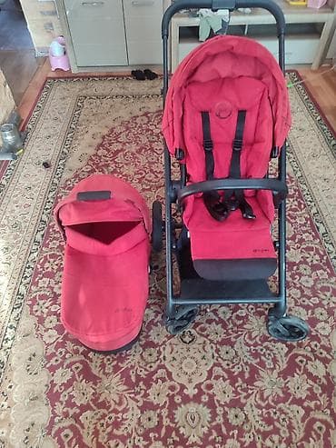 коляска прогулочная: Коляска 2 в 1 Cybex (прогулочный блок + люлька), красный цвет — 1