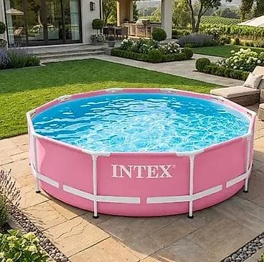 Каркасный бассейн Intex, круглый, розовый цвет. - размер: 244 х 76 см