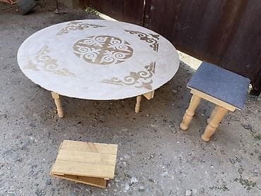 Столы: Складной круглый дастархан из березовой фанеры с орнаментом - — 4