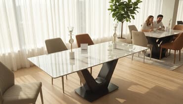 современные кухонные столы: Современный обеденный стол с керамической/кварцевой столешницей под — 1