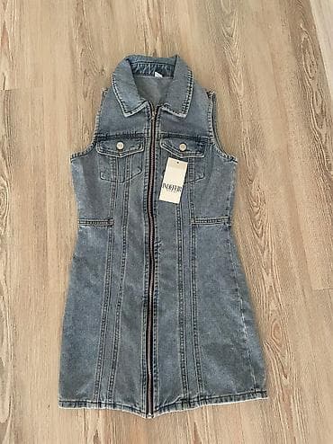 джинсовый сарафан: Повседневное платье, Лето, Короткая модель, Джинс, Сарафан, S — 1