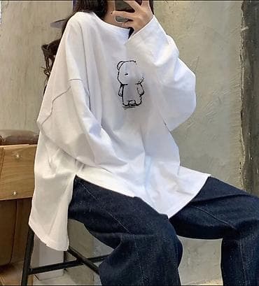 Личные вещи: Белая oversize футболка с принтом медвежонка - Свободный крой с — 1