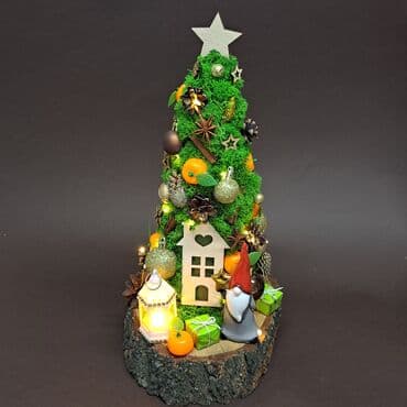 декоративные часы: Новогодняя декоративная композиция «Зимняя деревушка» на спиле дерева — 5