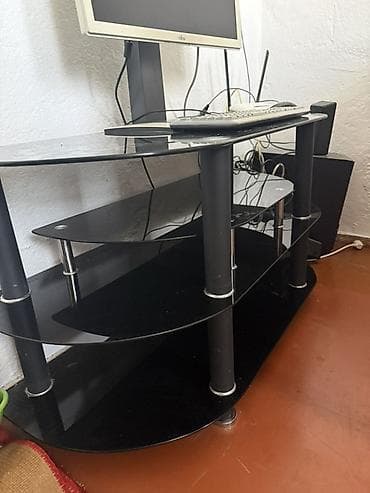 Тумба и подставка для телевизора, Напольная, Стекло, цвет - Черный