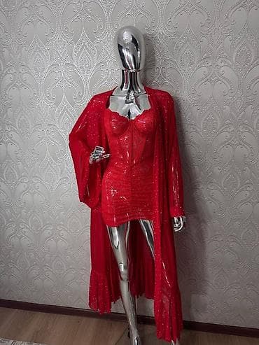 эротический длинный пеньюар: Комплект, Пеньюар, Нейлон, Со стразами — 5