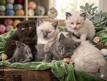 кошки и собаки: Пушистые котята разной окраски - Породы/типы: короткошёрстные котята — 1