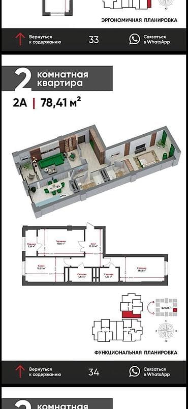 kant flat: 2 комнаты, 78 м², Элитка, 8 этаж, Готовая ПСО (под самоотделку) — 2