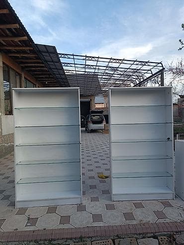 Соода жабдуулары: Витринные стеллажи с прозрачными стеклянными полками - Комплект белых — 1