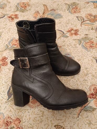 Женские полусапожки из натуральной кожи на устойчивом каблуке в