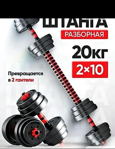 Разборная штанга 20 кг (комплект 2×10 кг), трансформируется в 2