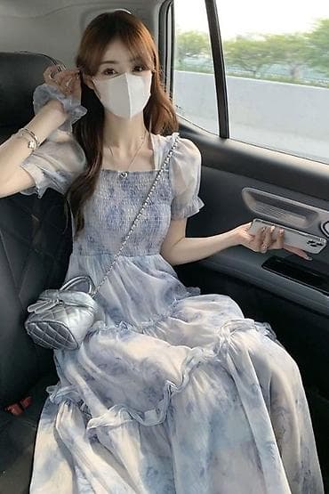 платье свободное: Повседневное платье, Длинная модель, Шифон, M — 1