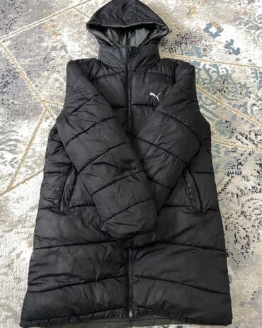 button куртка двухсторонняя: Зимняя удлинённая куртка Puma, двусторонняя (чёрная/тёмно-зелёная) — 2