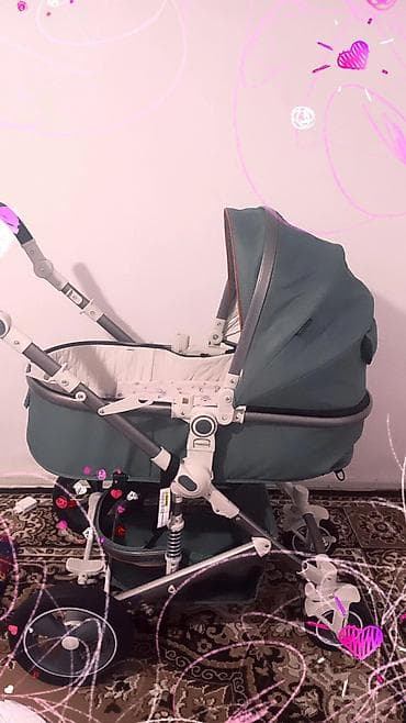 Балдар дүйнөсү: Детская коляска-трансформер 3-в-1, цвет зеленый (хаки). Комплект — 3