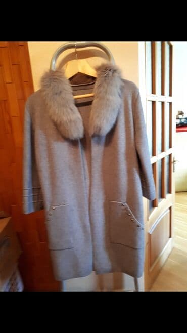 Кардиган M свет серый с меховым воротником 44-66 разм.из качественного