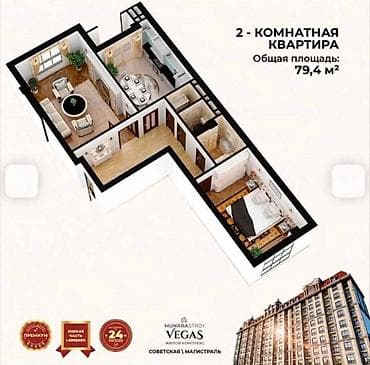 жк vegas: 2 комнаты, 79 м², Элитка, 4 этаж, Евроремонт — 8