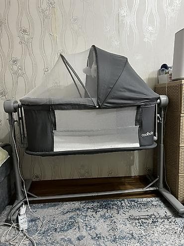 Детская приставная кроватка, Без колесиков, цвет - Серый