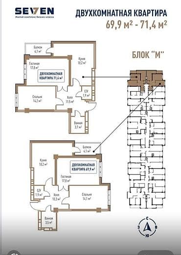 platinum park: 2 комнаты, 71 м², Элитка, 12 этаж, Готовая ПСО (под самоотделку) — 3