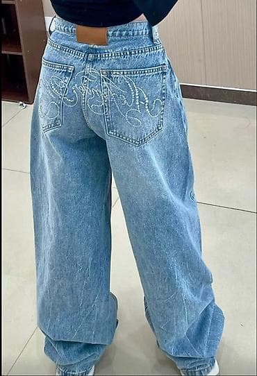 slim patch: Джинсы, Бэгги, Корея, Средняя талия, Со стразами, 2XL — 2