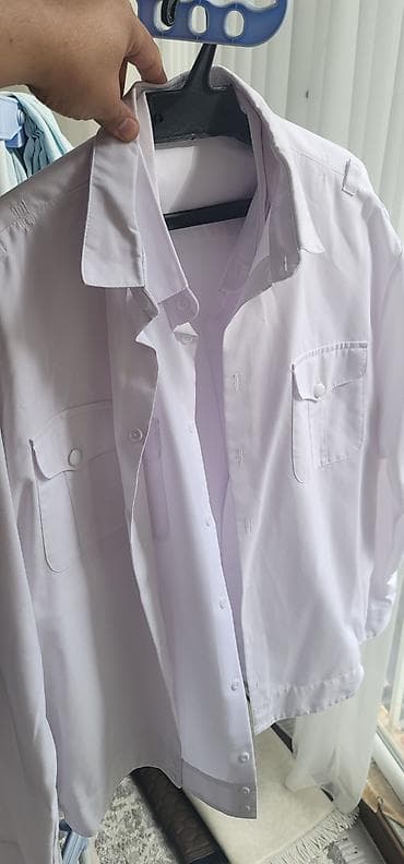 мед одежда: Белая б/у рубашка служебная классического кроя с накладными карманами — 5