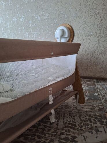 Детская мебель: Детская приставная кроватка, Новый, С колесиками, цвет - Бежевый — 4