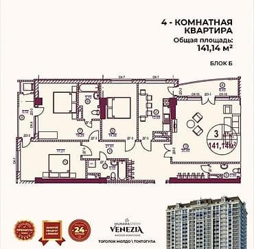 квартиры под псо: 4 комнаты, 141 м², Элитка, 7 этаж, Готовая ПСО (под самоотделку) — 1