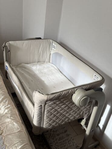 nex: Детская приставная кроватка, Б/у, С колесиками, цвет - Бежевый — 4