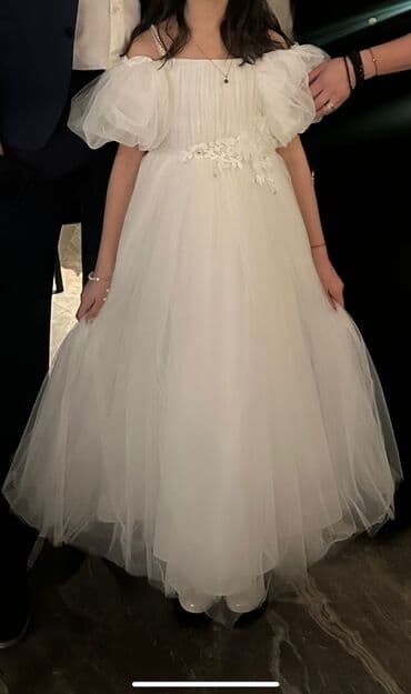 спортивные костюмы для девочек: Детское платье, цвет - Белый, Новый — 1