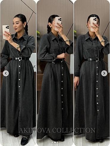 классическое платье: Джинсовое платье-рубашка макси AKIMOVA COLLECTION - Фасон: A-line — 2