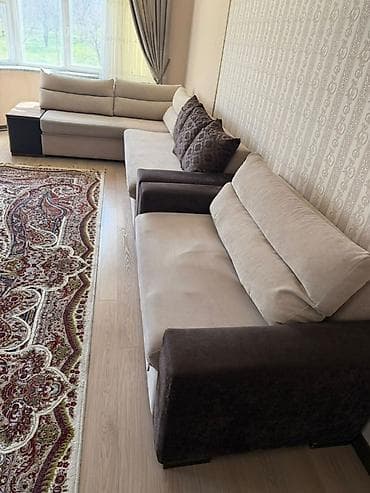 plastik stol stul: Комплект мягкой мебели, Б/у, Самовывоз, цвет - Бежевый — 1