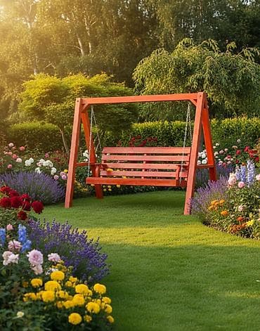 варианты кухонной мебели для маленькой кухни: Садовые качели Дерево, Со спинкой, С крышей — 7