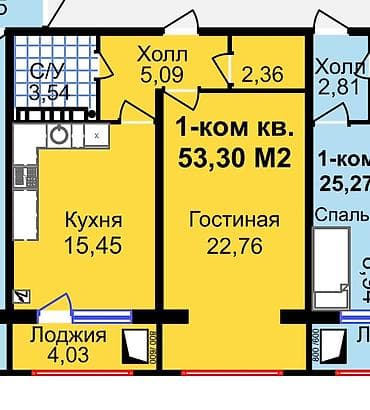 Батирлер: 1 бөлмө, 54 м², Элитка, 9 кабат, Даяр ПСО (өзү оңдоп түзөтүп бүтүү үчүн) — 2