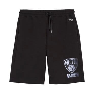 черные джинсовые шорты с завышенной талией: BOSS.HUGO BOSS. Шорты с кулиской из коллаборации с NBA Slamdunk — 5