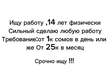 Ищу работу. 14 лет, физически сильный, готов выполнять любую работу