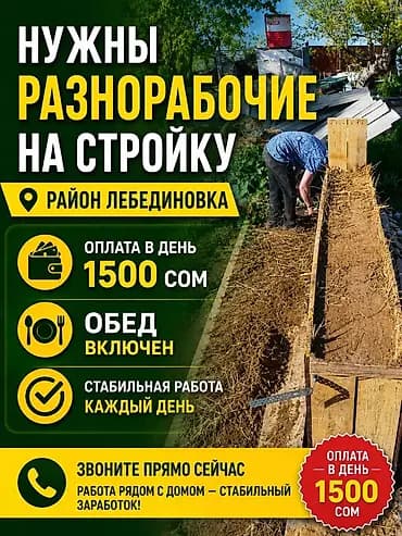 Талап кылынат Ар түрдүү жумуштарды жасаган жумушчу, Төлөм: Күнүмдүк