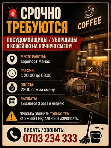 Требуется Посудомойщик, Оплата: Еженедельно