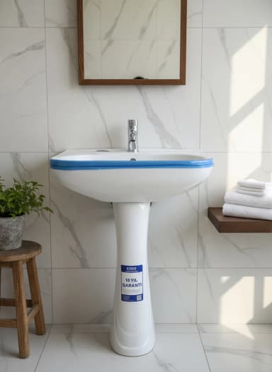 Белая керамическая раковина на пьедестале, предназначенная для ванных