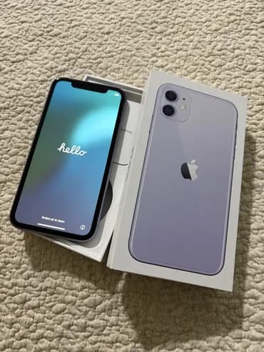 IPhone 11, Б/у, 128 ГБ, Deep Purple, Кабель, Коробка, 80 %