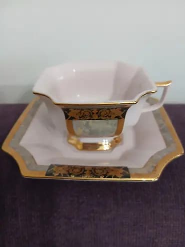 Чашка с блюдцем из фарфора, квадратная форма. - Материал: тонкий